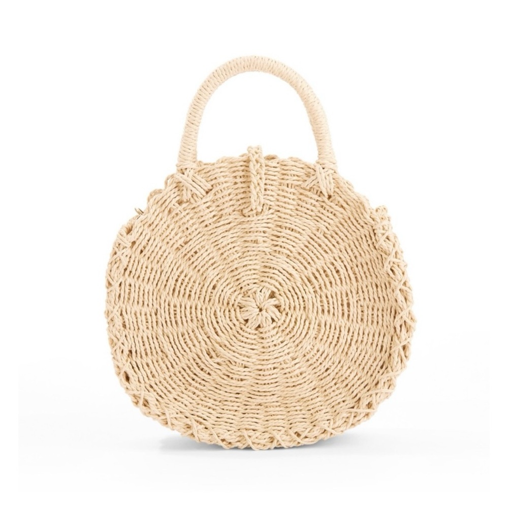 Buji Baja by Hat Attack Mini Cooper Round Straw Bag Natural (Missing Strap) - Picture 2 of 12